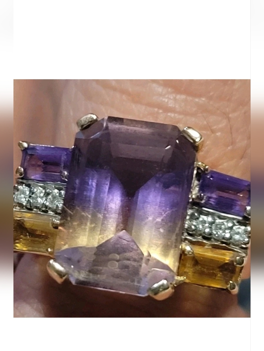 Vintage Heavy Ametrine Diamond Cocktail Ring 14k John C Rinker